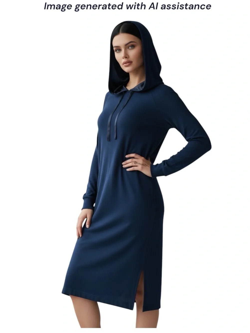 Cozy Earth XS navy hooded bamboo rib knit dress